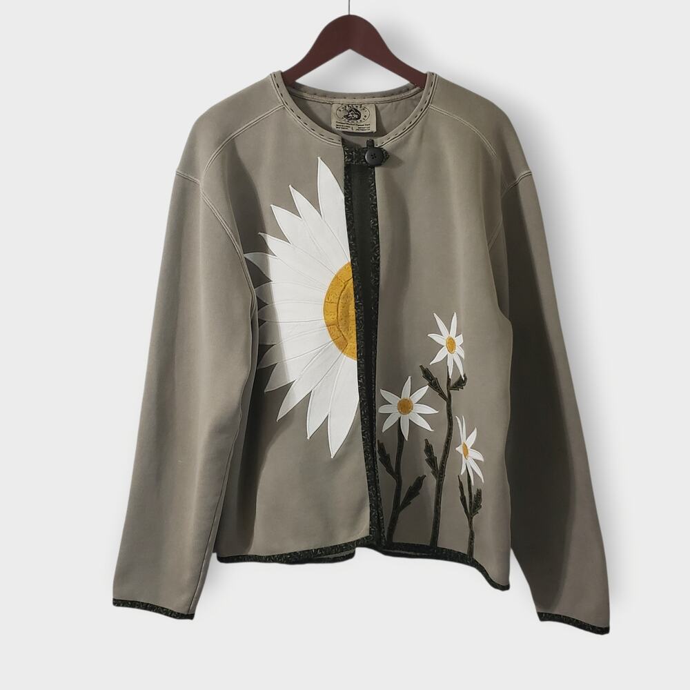 Vtg Authentic Pigment Womens Daisy‎ Fleece lined Jacket Sz Lg Wearable Art